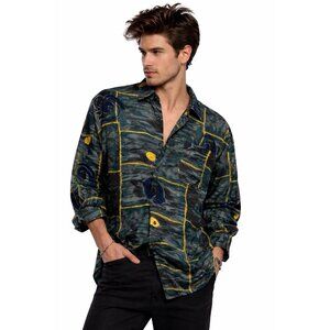 vintage 80s 100% SILK SHIRT long sleeve geometric MEDIUM new wave retro clubwear